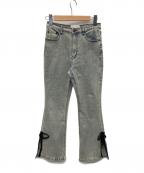 ranclicランクリック）の古着「side slit denim ribbon pants」｜スカイブルー