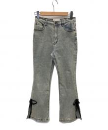 ranclic（ランクリック）の古着「side slit denim ribbon pants」｜スカイブルー
