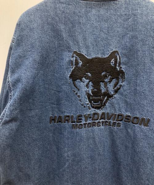 HARLEY-DAVIDSON（ハーレーダビッドソン）HARLEY-DAVIDSON (ハーレーダビッドソン) 刺繍ロゴデニムジャケット インディゴ サイズ:Lの古着・服飾アイテム