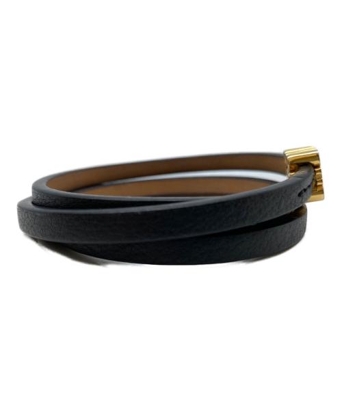 LOEWE（ロエベ）LOEWE (ロエベ) アナグラム ボンベ ツイスト ブレスレット ブラック×ゴールドの古着・服飾アイテム