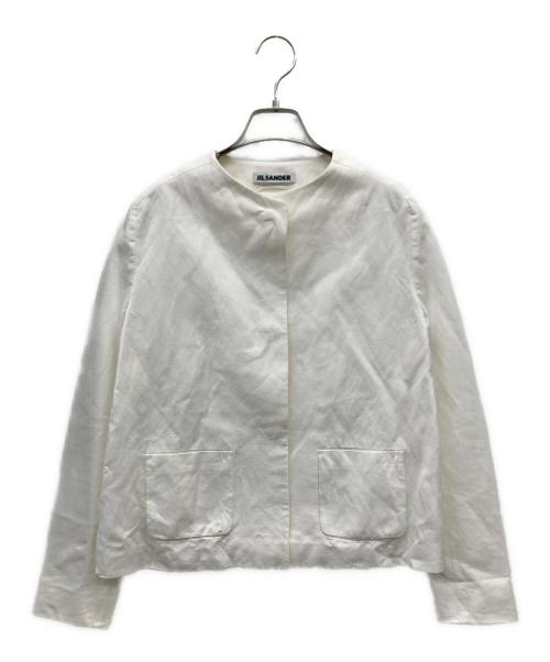 JIL SANDER（ジルサンダー）JIL SANDER (ジルサンダー) リネン混ノーカラージャケット ホワイト サイズ:34の古着・服飾アイテム
