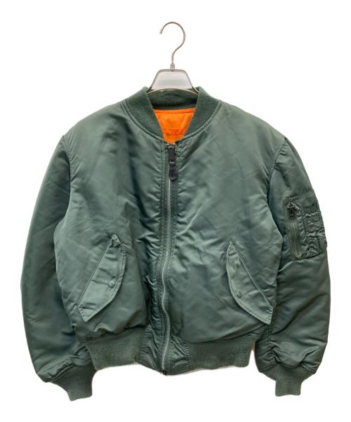 ALPHA（アルファ）ALPHA (アルファ) 90s レザーパッチ MA-1ジャケット オリーブ サイズ:Lの古着・服飾アイテム