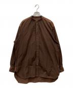 TOMORROW LANDトゥモローランド）の古着「GARMENT DYED バンドカラーシャツ」｜ブラウン