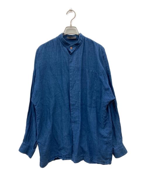 ISSEY MIYAKE MEN（イッセイミヤケメン）ISSEY MIYAKE MEN (イッセイミヤケメン) 80'S 藍染めリネン混バンドカラーシャツ ブルー サイズ:Mの古着・服飾アイテム