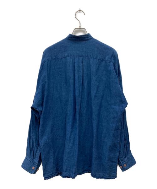 ISSEY MIYAKE MEN（イッセイミヤケメン）ISSEY MIYAKE MEN (イッセイミヤケメン) 80'S 藍染めリネン混バンドカラーシャツ ブルー サイズ:Mの古着・服飾アイテム