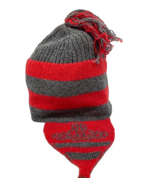 Vivienne Westwood（ヴィヴィアンウエストウッド）Vivienne Westwood (ヴィヴィアンウエストウッド) オーブニットキャップ レッド×グレーの古着・服飾アイテム