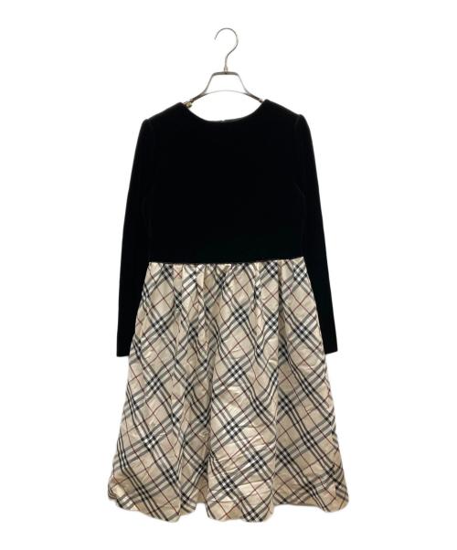 BURBERRY LONDON（バーバリーロンドン）BURBERRY LONDON (バーバリーロンドン) ベロア切替ノバチェックワンピース ブラック×ベージュ サイズ:SIZE 160Aの古着・服飾アイテム