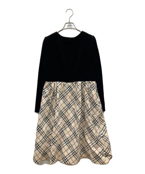 BURBERRY LONDON（バーバリーロンドン）BURBERRY LONDON (バーバリーロンドン) ベロア切替ノバチェックワンピース ブラック×ベージュ サイズ:SIZE 160Aの古着・服飾アイテム