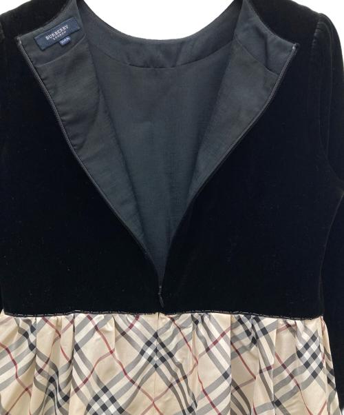 BURBERRY LONDON（バーバリーロンドン）BURBERRY LONDON (バーバリーロンドン) ベロア切替ノバチェックワンピース ブラック×ベージュ サイズ:SIZE 160Aの古着・服飾アイテム