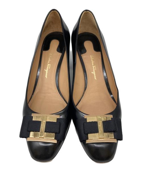 Salvatore Ferragamo（サルヴァトーレ フェラガモ）Salvatore Ferragamo (サルヴァトーレ フェラガモ) リボンディテールパンプス ブラック サイズ:7 1/2の古着・服飾アイテム