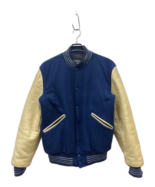 butwin（バトウィン）BUTWIN (バトウィン) 80’S レザー切替スタジャン ブルー×ベージュ サイズ:Sの古着・服飾アイテム