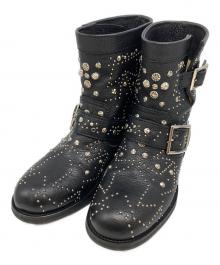 JIMMY CHOO（ジミーチュウ）の古着「グラフィック スタースタッズ バイカーブーツ」｜ブラック