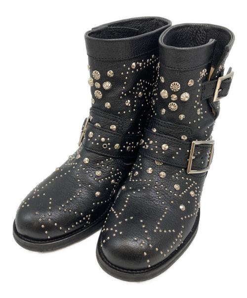 JIMMY CHOO（ジミーチュウ）JIMMY CHOO (ジミーチュウ) グラフィック スタースタッズ バイカーブーツ ブラック サイズ:35の古着・服飾アイテム