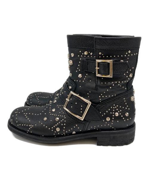 JIMMY CHOO（ジミーチュウ）JIMMY CHOO (ジミーチュウ) グラフィック スタースタッズ バイカーブーツ ブラック サイズ:35の古着・服飾アイテム