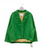 PASSIONEパシオーネ）の古着「Vネックノーカラー ジップ ジャケット」｜グリーン
