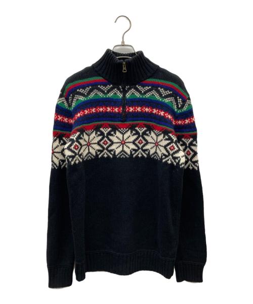 POLO RALPH LAUREN（ポロ・ラルフローレン）POLO RALPH LAUREN (ポロ・ラルフローレン) 90s ハーフジップノルディックニット ブラック サイズ:XLの古着・服飾アイテム