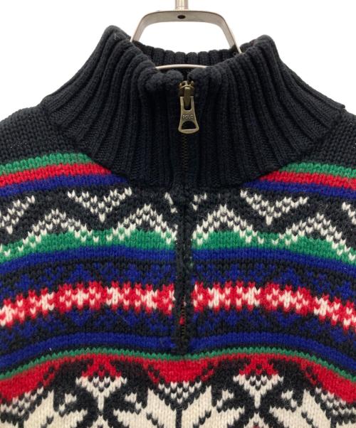 POLO RALPH LAUREN（ポロ・ラルフローレン）POLO RALPH LAUREN (ポロ・ラルフローレン) 90s ハーフジップノルディックニット ブラック サイズ:XLの古着・服飾アイテム