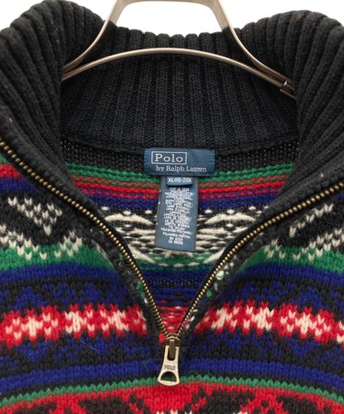 POLO RALPH LAUREN（ポロ・ラルフローレン）POLO RALPH LAUREN (ポロ・ラルフローレン) 90s ハーフジップノルディックニット ブラック サイズ:XLの古着・服飾アイテム