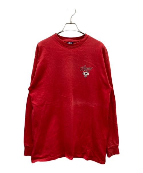stussy（ステューシー）stussy (ステューシー) 90's ヘッドホンスカル ロンT レッド サイズ:Lの古着・服飾アイテム
