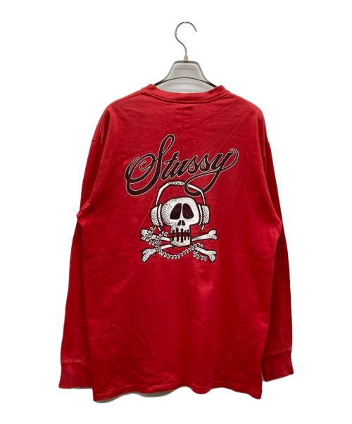 stussy（ステューシー）stussy (ステューシー) 90's ヘッドホンスカル ロンT レッド サイズ:Lの古着・服飾アイテム