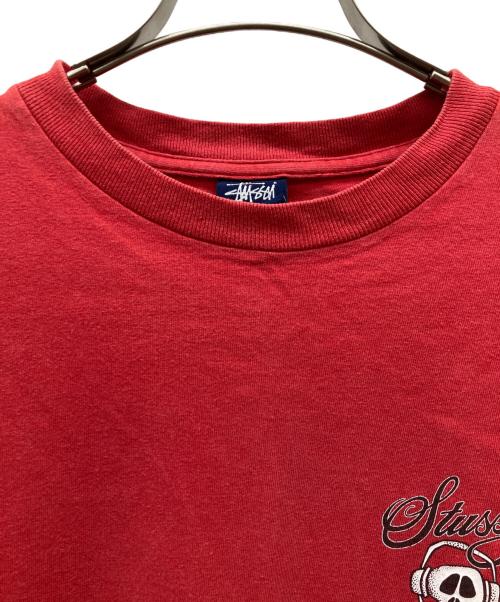 stussy（ステューシー）stussy (ステューシー) 90's ヘッドホンスカル ロンT レッド サイズ:Lの古着・服飾アイテム