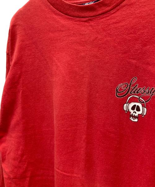 stussy（ステューシー）stussy (ステューシー) 90's ヘッドホンスカル ロンT レッド サイズ:Lの古着・服飾アイテム