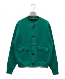 CABAN（キャバン）の古着「コットンカシミヤフラップポケットクルーネックカーディガン」｜グリーン