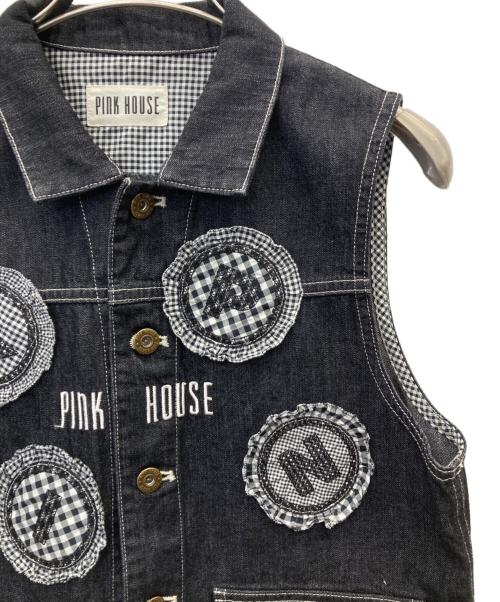 PINK HOUSE（ピンクハウス）PINK HOUSE (ピンクハウス) ワッペン付きデニムベスト ブラック サイズ:3(Ｍ)の古着・服飾アイテム