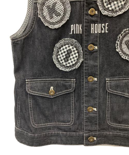 PINK HOUSE（ピンクハウス）PINK HOUSE (ピンクハウス) ワッペン付きデニムベスト ブラック サイズ:3(Ｍ)の古着・服飾アイテム