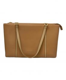 BURBERRY（バーバリー）の古着「レザースクエアトートバッグ」｜ベージュ