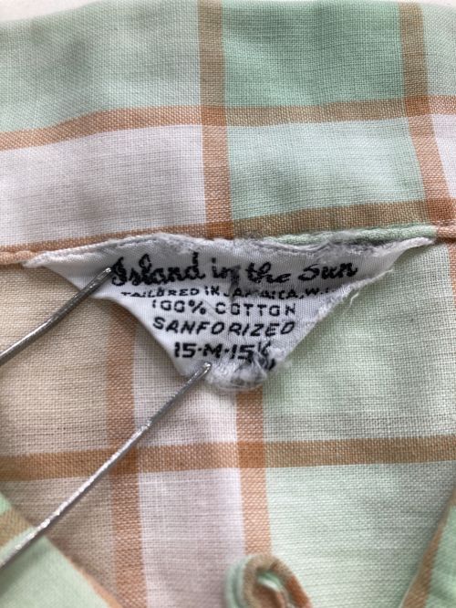 Island in the Sun（アイランド イン ザ サン）Island in the Sun (アイランド イン ザ サン) ヴィンテージボタンダウンチェックシャツ グリーン×ホワイト サイズ:Mの古着・服飾アイテム