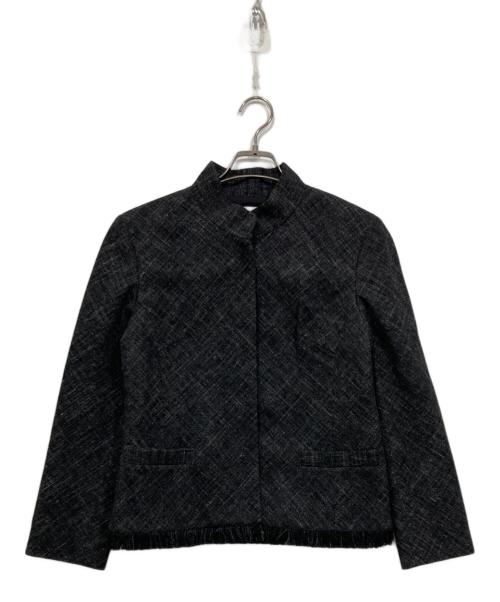 Karl Lagerfeld（カール ラガーフェルド）KARL LAGERFELD (カール ラガーフェルド) ウールシルク混スタンドカラージャケット ブラック サイズ:38の古着・服飾アイテム