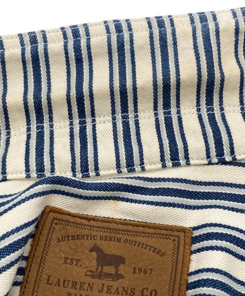 LAUREN JEANS（ローレンジーンズ）LAUREN JEANS (ローレンジーンズ) ストライプカバーオール ホワイト×ブルー サイズ:Lの古着・服飾アイテム