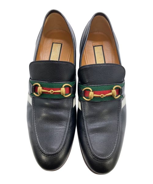 GUCCI（グッチ）GUCCI (グッチ) adidas (アディダス) ストライプビットローファー ブラック サイズ:10 1/2の古着・服飾アイテム