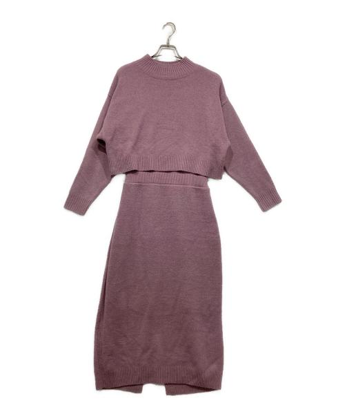 JUSGLITTY（ジャスグリッティー）JUSGLITTY (ジャスグリッティー) ショートニット×タイトニットワンピースSET ピンク サイズ:1の古着・服飾アイテム