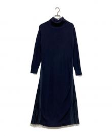 TONAL（トーナル）の古着「プリーツ切替ニットワンピース」｜ネイビー
