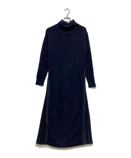 TONAL（トーナル）TONAL (トーナル) プリーツ切替ニットワンピース ネイビー サイズ:38の古着・服飾アイテム