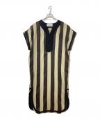 TODAYFULトゥデイフル）の古着「ストライプカフタンドレス」｜ベージュ×ブラウン