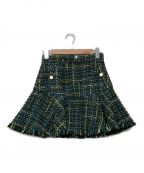 Lily Brownリリーブラウン）の古着「フリンジツイードスカート」｜グリーン