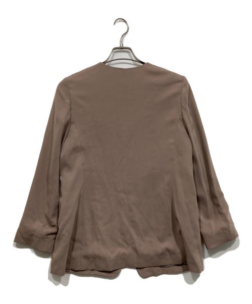 JUSGLITTY（ジャスグリッティー）JUSGLITTY (ジャスグリッティー) ノーカラージャケット ブラウン サイズ:2の古着・服飾アイテム