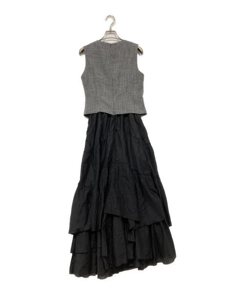 FRAY ID（フレイ アイディー）FRAY ID (フレイ アイディー) ショートノーカラージレベストコンビワンピ ブラック×グレーの古着・服飾アイテム