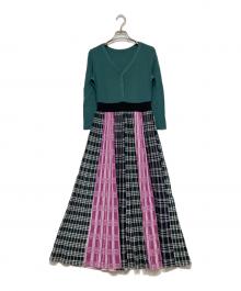 GRACE CONTINENTAL（（グレースコンチネンタル）の古着「チェックプリーツニットワンピース」｜グリーン