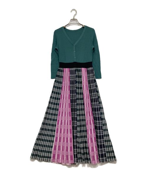 GRACE CONTINENTAL（（グレースコンチネンタル）GRACE CONTINENTAL (グレースコンチネンタル) チェックプリーツニットワンピース グリーン サイズ:36の古着・服飾アイテム
