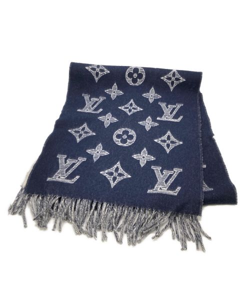 LOUIS VUITTON（ルイ ヴィトン）LOUIS VUITTON (ルイ ヴィトン) モノグラム シャドウ　カシミヤウールマフラー ネイビー / マリーヌの古着・服飾アイテム