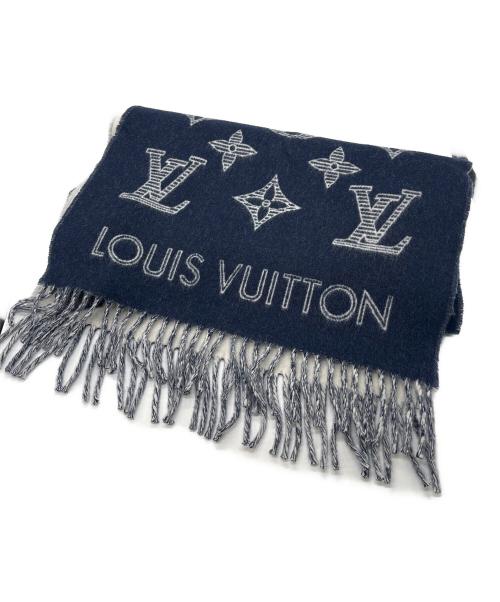 LOUIS VUITTON（ルイ ヴィトン）LOUIS VUITTON (ルイ ヴィトン) モノグラム シャドウ　カシミヤウールマフラー ネイビー / マリーヌの古着・服飾アイテム