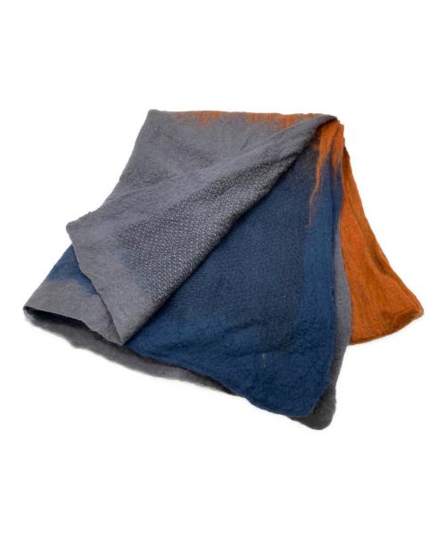 SILVANA MANETTI（シルヴァナ マネッティ）SILVANA MANETTI (シルヴァナ マネッティ) ウール混グラデーションマフラー ネイビー×オレンジの古着・服飾アイテム