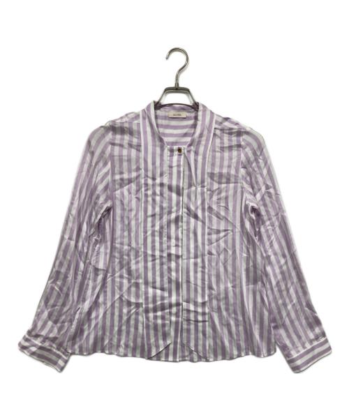 DES PRES（デ プレ）DES PRES (デ プレ) ソフトサテン ボウタイブラウス ホワイト×ラベンダー サイズ:Fの古着・服飾アイテム