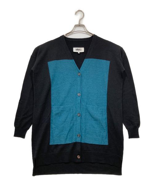 MM6 Maison Margiela（エムエムシックスメゾンマルジェラ）MM6 Maison Margiela (エムエムシックス メゾンマルジェラ) 配色Vネックニットカーディガン ブラック サイズ:Sの古着・服飾アイテム