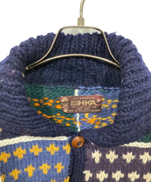 ISHKA（ISHKA）ISHKA (ISHKA) パッチワークニットカーディガン ネイビー サイズ:Freeの古着・服飾アイテム