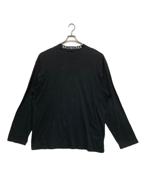 BALENCIAGA（バレンシアガ）BALENCIAGA (バレンシアガ) ネックロゴ 刺繍 クラッシュ加工 ロングスリーブカットソー ブラック サイズ:2表記の古着・服飾アイテム